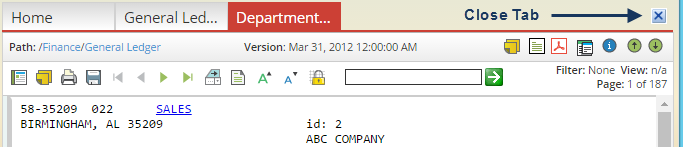 Screenshot showing the icon to Close a tab when multiple tabs are open.